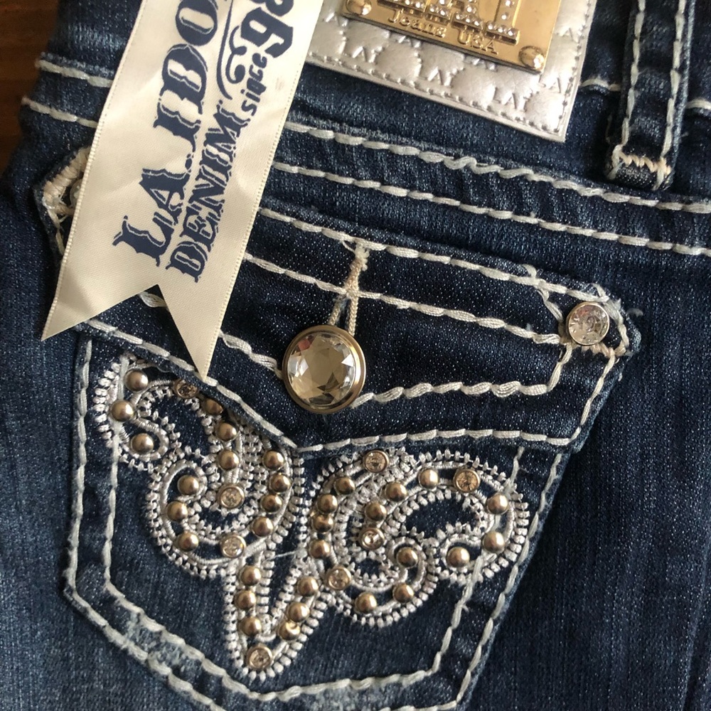 LA IDIOL Rhinestone Studded Embroidered Jeans - Picture 5 of 8